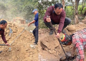 कांग्रेसको अभियान : भूकम्प प्रभावित क्षेत्रमा वस्ती निर्माण गर्दै नैनसिंह महर